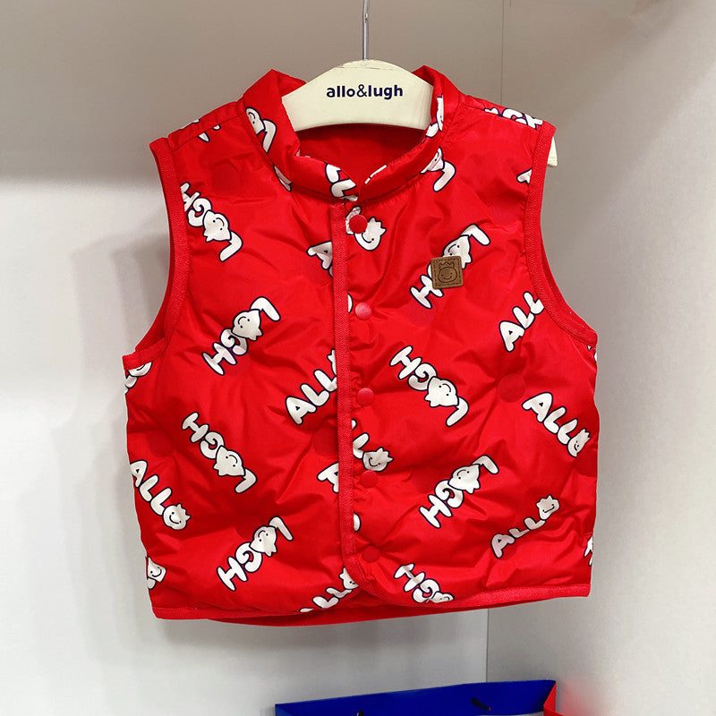 Boys And Girls' Full Printed Letters Down Vest