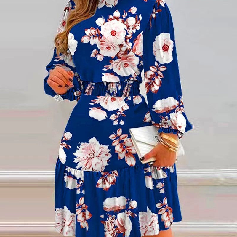 Robe à imprimé floral et col pileux pour femmes, mode tempérament