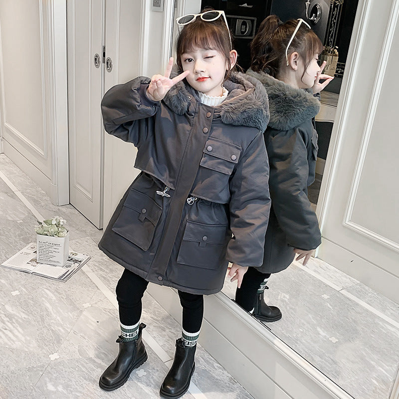 Manteau rembourré en coton à capuche doublé polaire pour fille