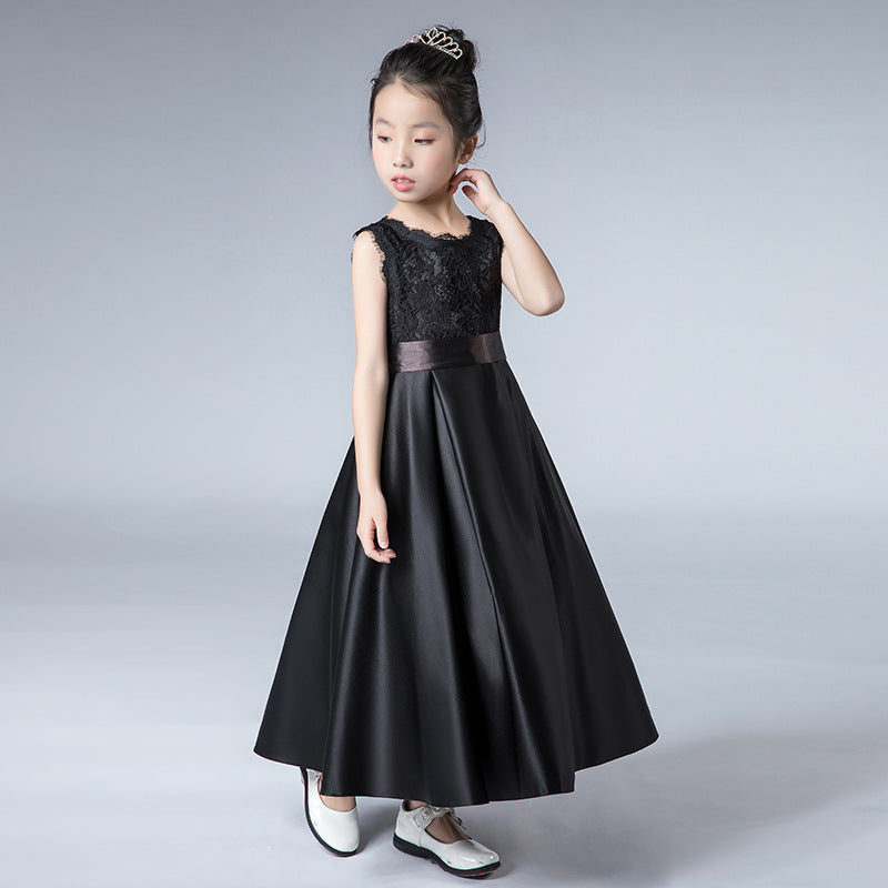 Girls' Solid Color Piano Performance Dress