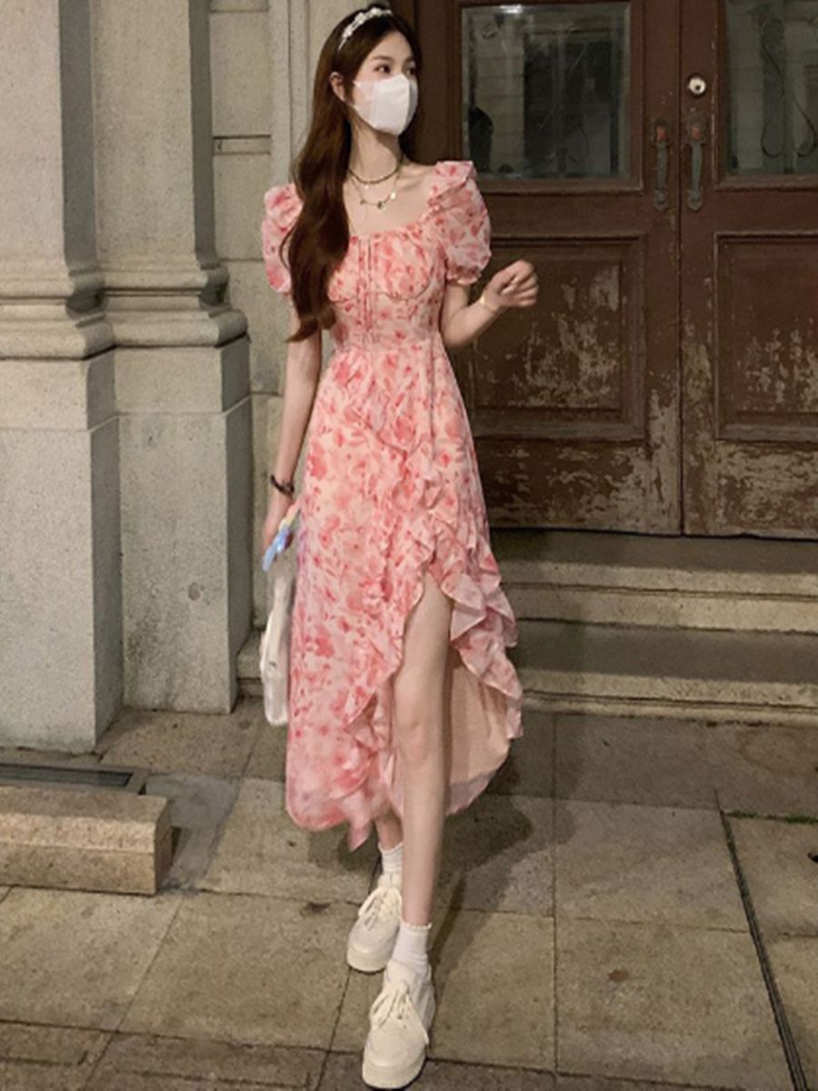 Summer Women's Fashion Irregular Floral Dress