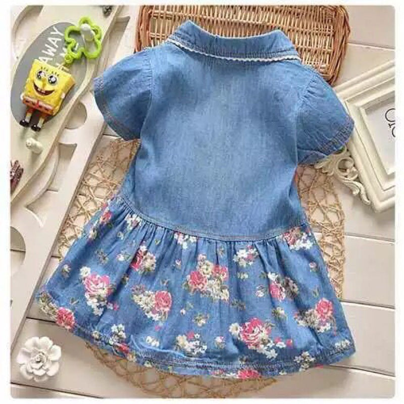 Vestido floral de mezclilla casual de moda para niñas