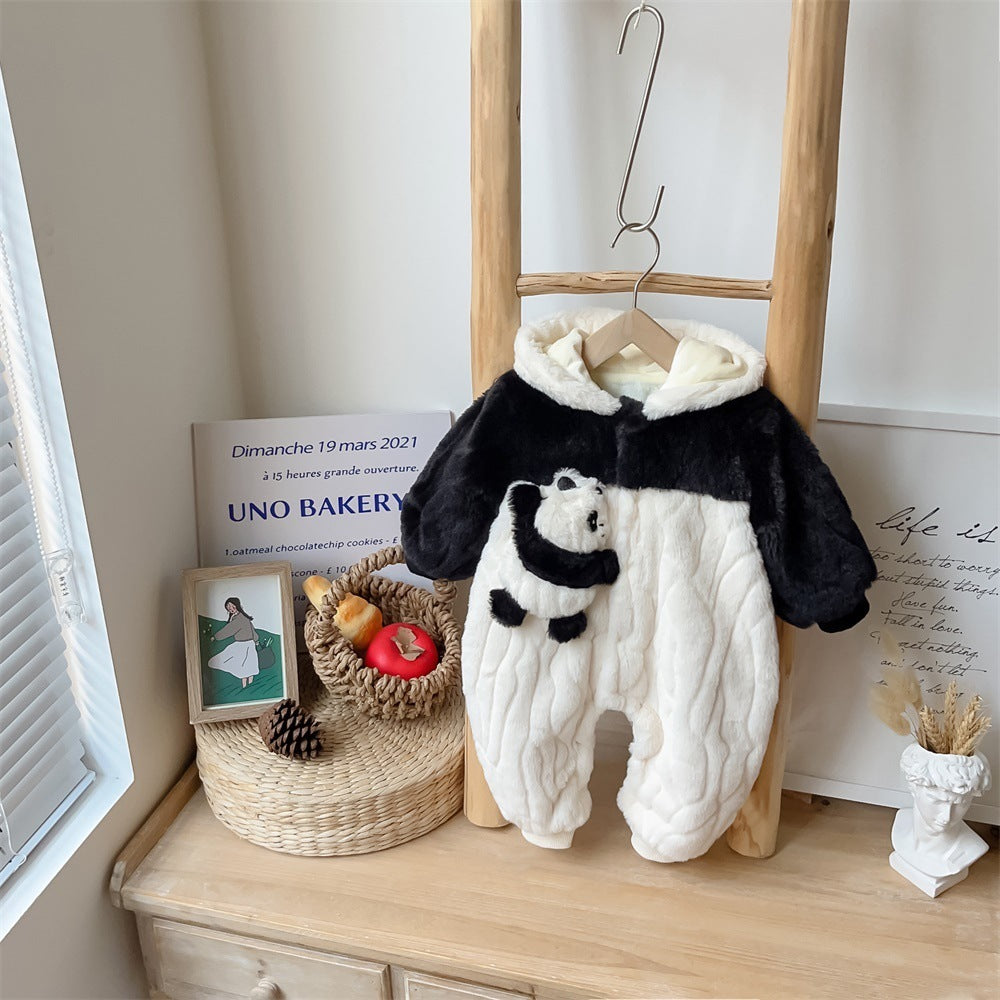 Vêtements d'hiver pour bébé, combinaison à capuche, doublure polaire, petit Panda, peluche