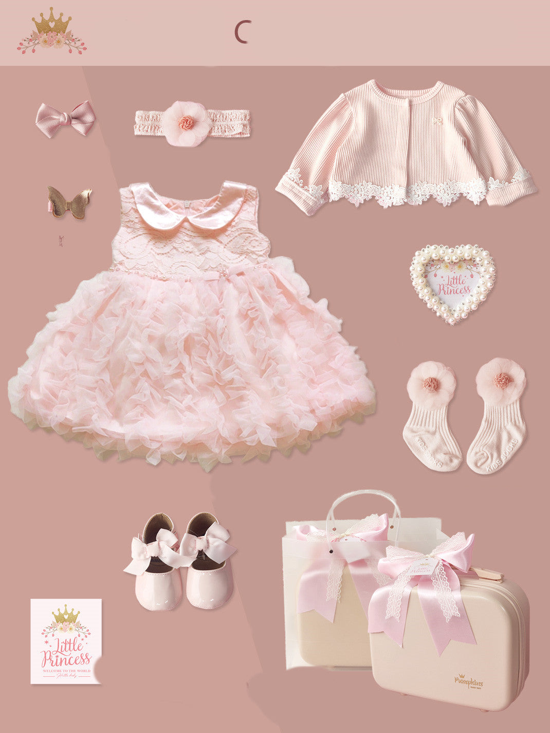 Coffret cadeau haut de gamme pour bébé, petite robe de princesse en dentelle, costume