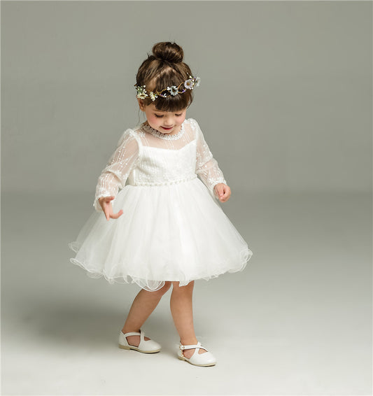 Long Sleeve Baby Wedding Dress Gauze Skirt