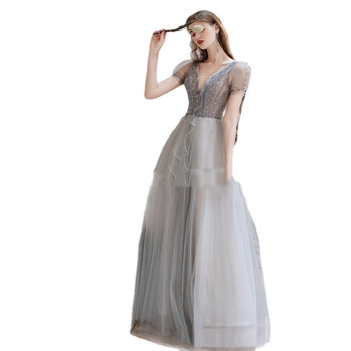 Women's Fashion Casual Long Trailing Medium-length Annual Meeting Dress