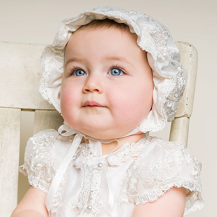 Robe pour filles Robe en maille brodée en dentelle à manches courtes