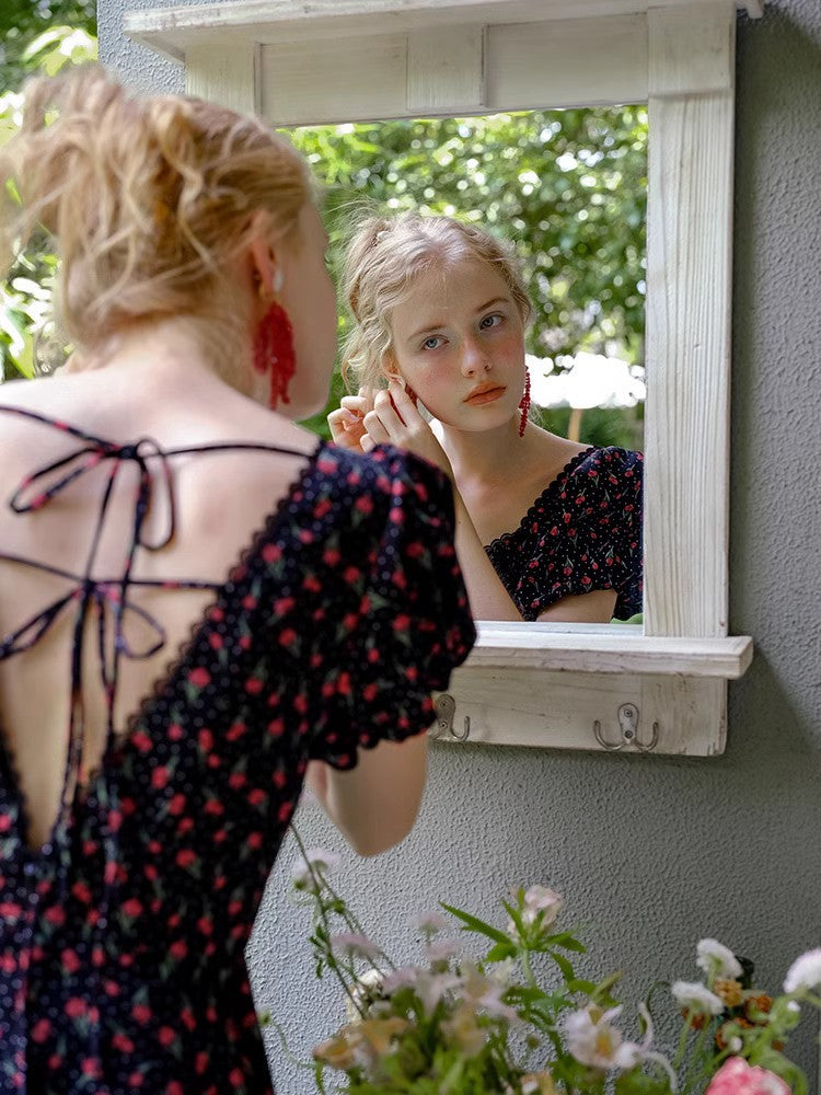 Vestido corto de gasa con estampado floral para mujer