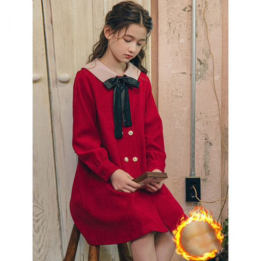 Robe ample de Style occidental pour filles, robe de princesse en velours rouge