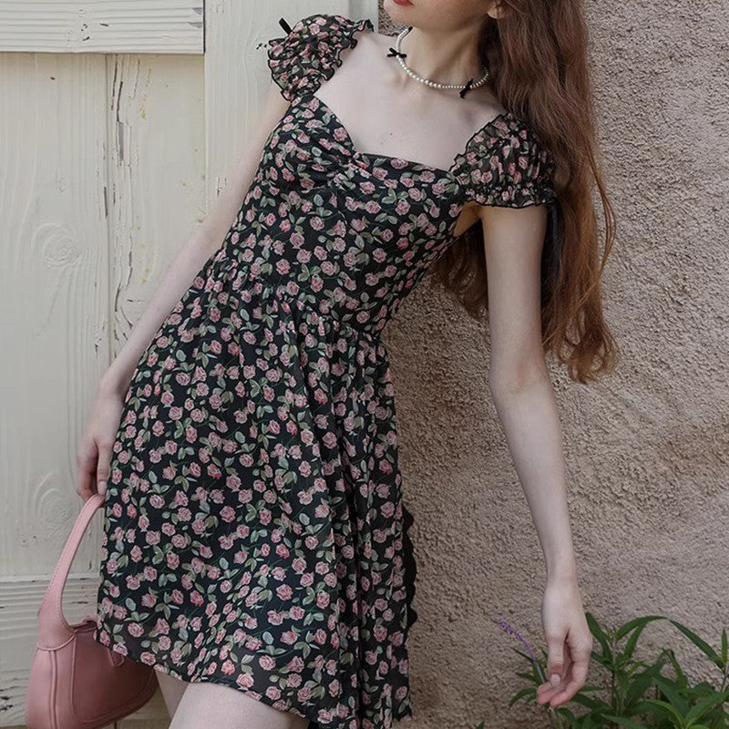 Vestido corto de gasa con estampado floral para mujer