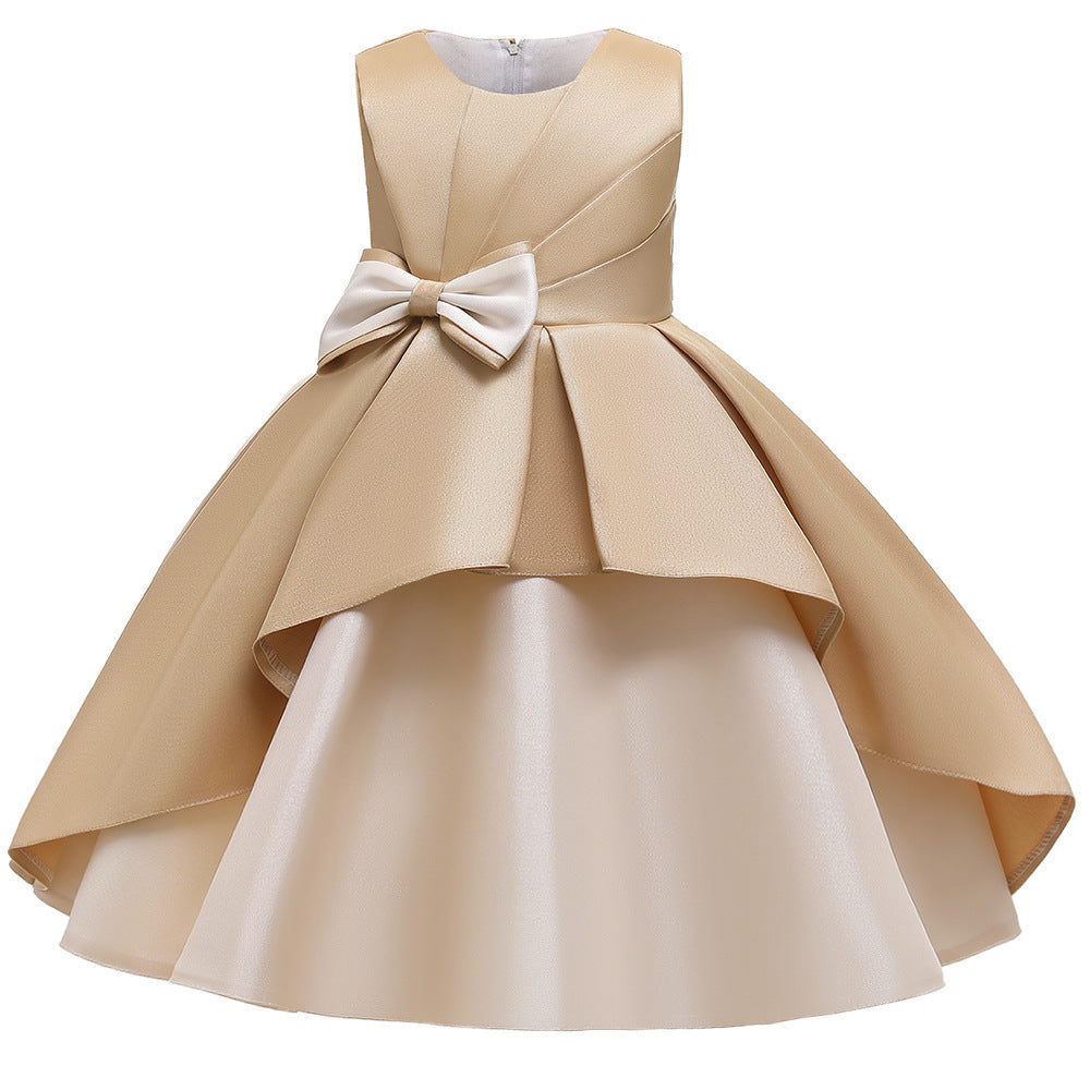 Robe pour enfants, jupe trapèze sans manches à gros nœud, nouvelle couleur assortie, robe de soirée, robe de spectacle de Piano, jupe de princesse mignonne