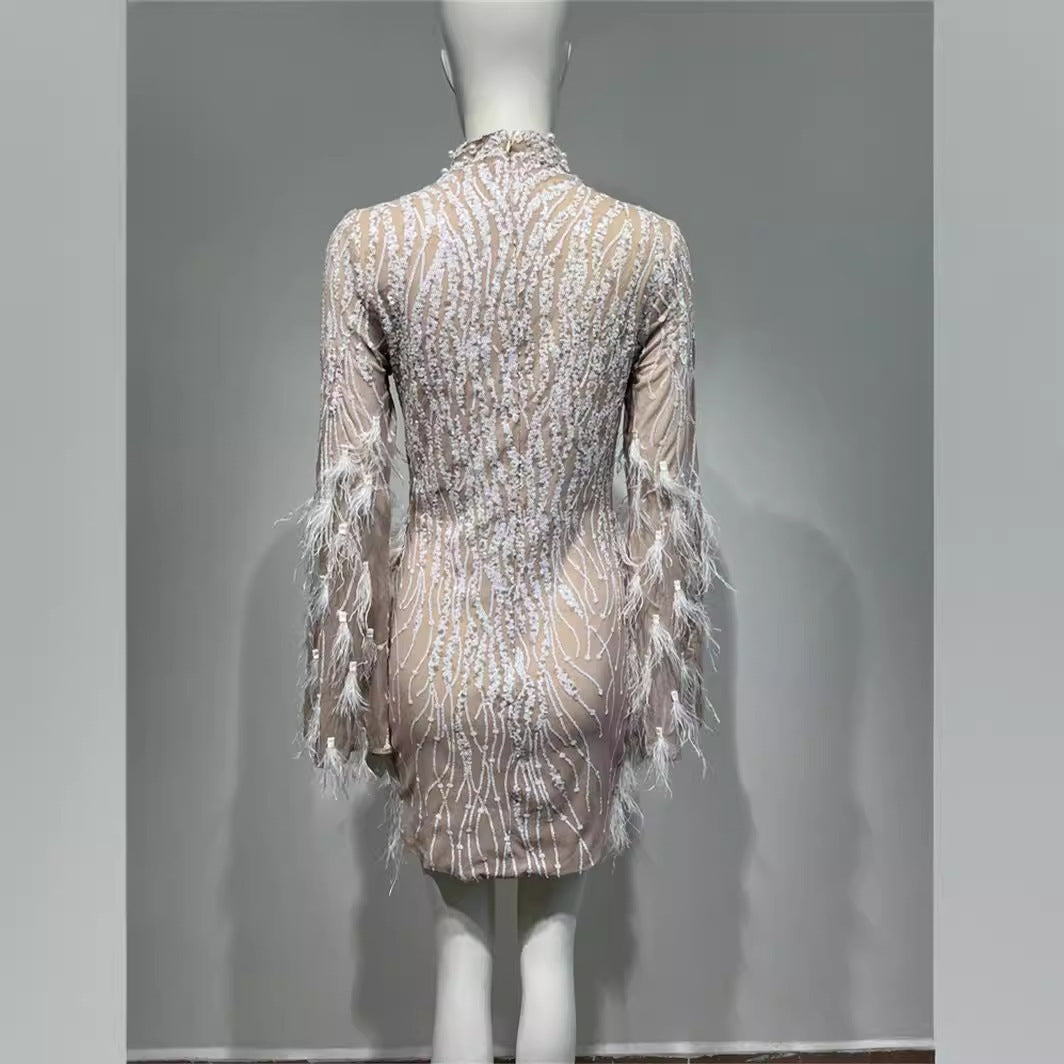 Robe de perles de mousse d'industrie lourde de plume de sequin