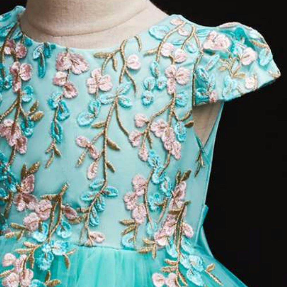 Vestido de princesa paraguas con apliques de encaje largo para niñas de otoño