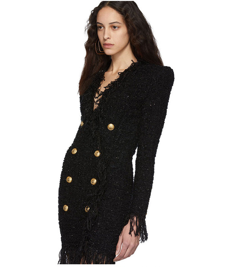 Women's Bright Silk Woolen Fringe Edge Dress Jacket