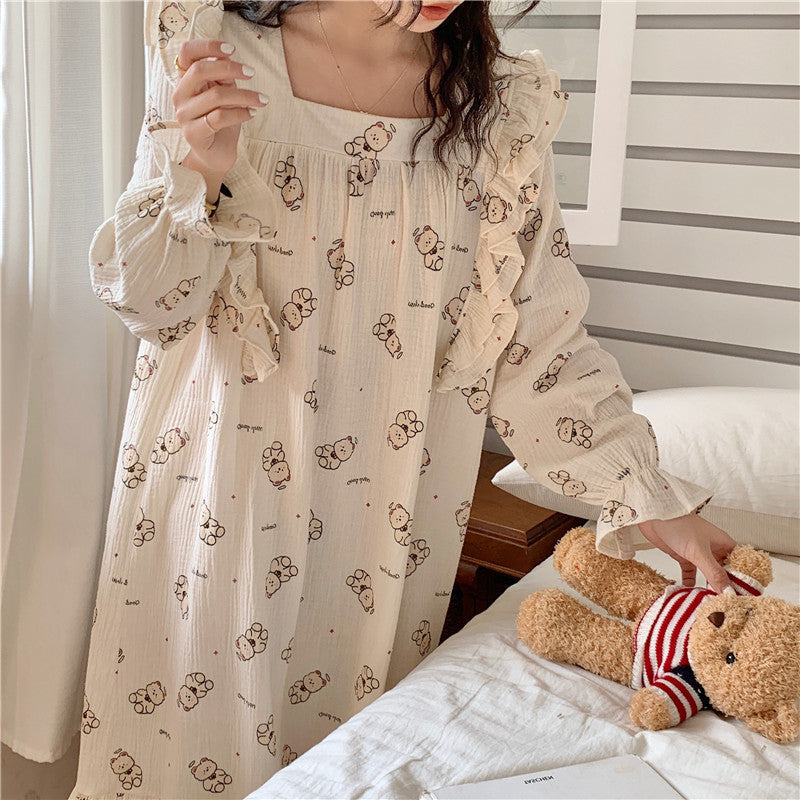 Yarn Cotton Lace Cartoon Cute Printed Homewear Dress