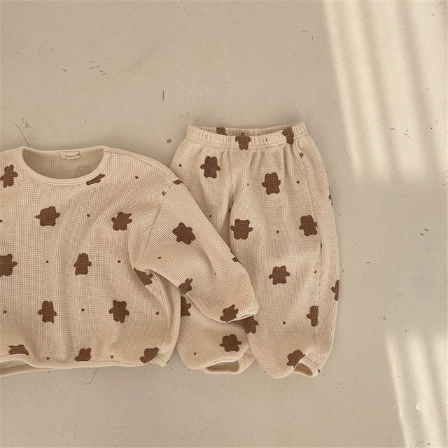 Suéter Pantalones casuales Traje de dos piezas Bebé Lindo Oso Suelto Ropa para niños