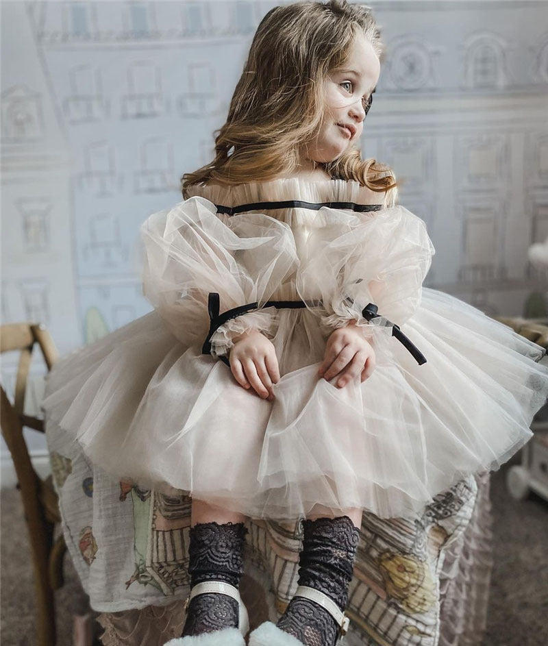 Robe de bal élégante pour enfants, robe en tulle à manches bouffantes