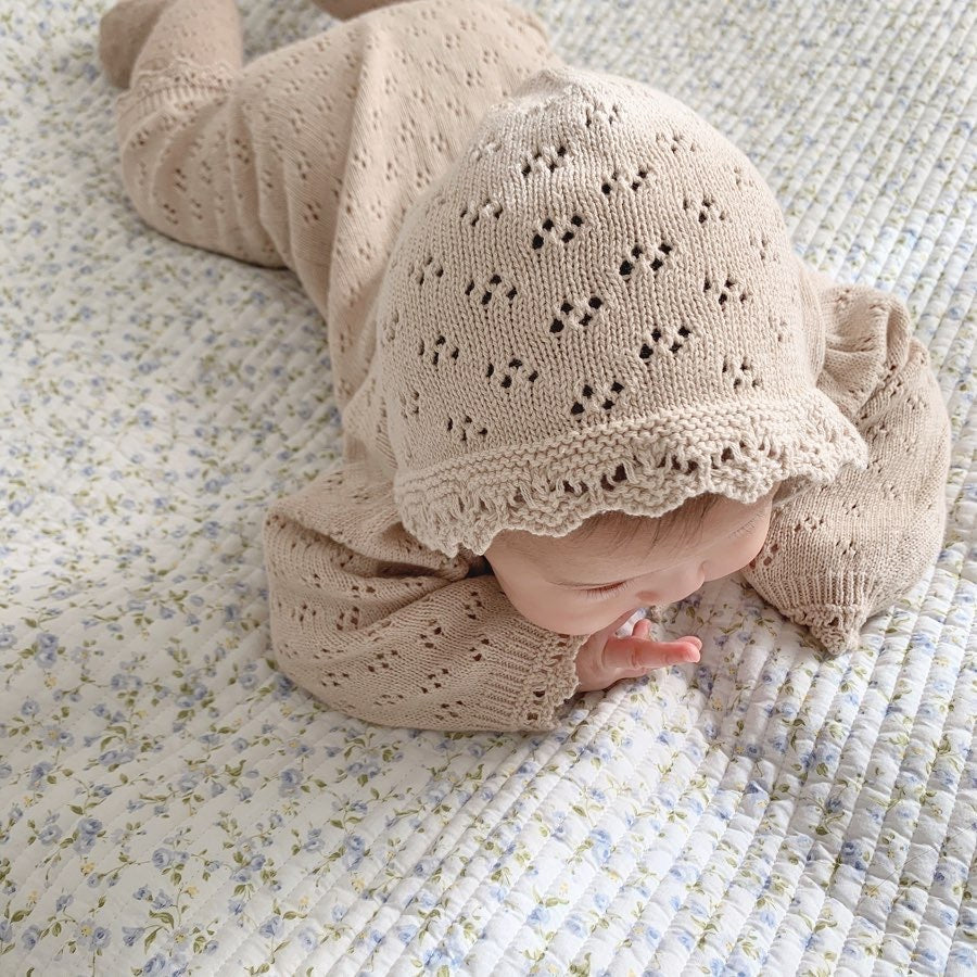 Knitted Hollow Jumpsuit Baby Girl Lace Long-sleeved Romper With Hat