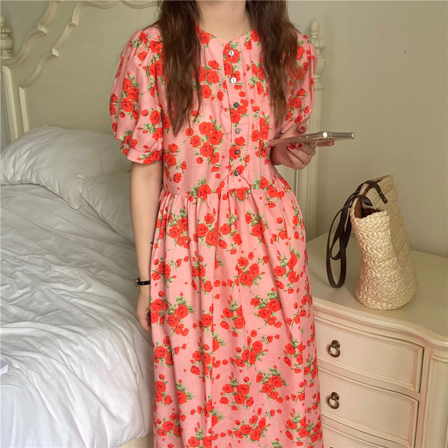 Loose High-waisted Floral Long Dress