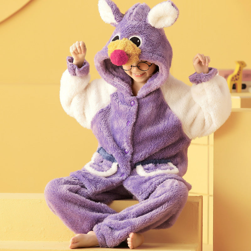 Flanelle de pyjama pour enfants en polaire à capuche en peluche