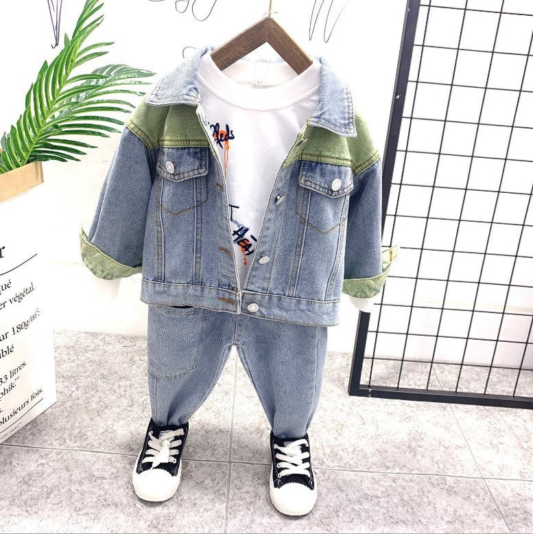 Costume trois pièces en denim pour enfants, mode et simple