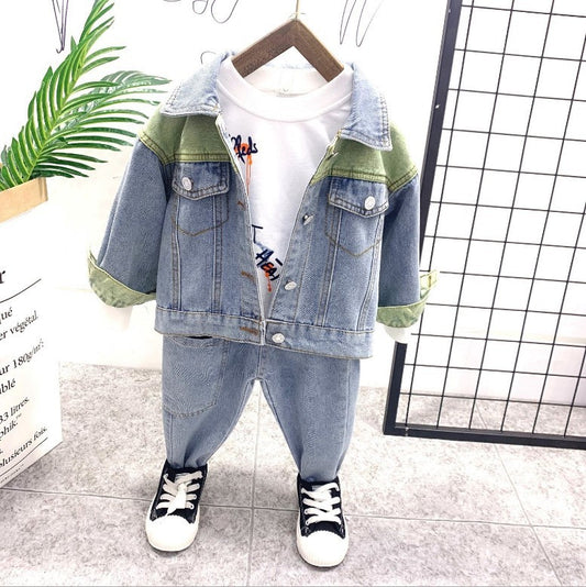 Costume trois pièces en denim pour enfants, mode et simple