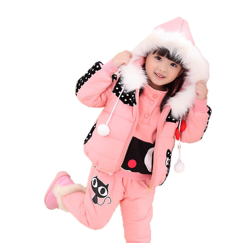 Girls' winter suit & children's sweater three-piece suit velvet thickened baby's clothes