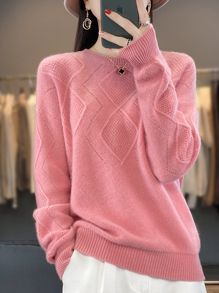 Women's Fashionable Round Neck Pullover Hollow Out Bottoming Knitted Sweater