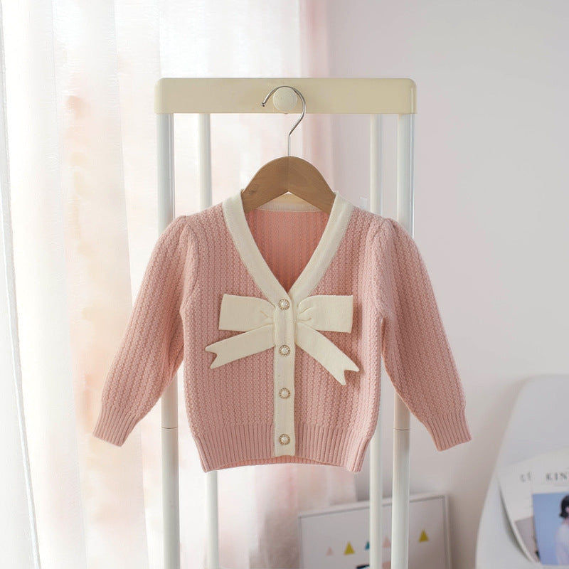 Cardigan pour filles, pull avec nœud, automne et hiver