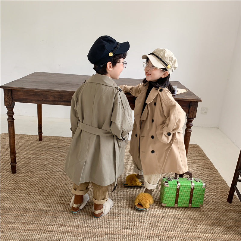 Autumn 2023 New Korean Coat Boys And Girls Long Trench Coat Large Lapel Fashion Style