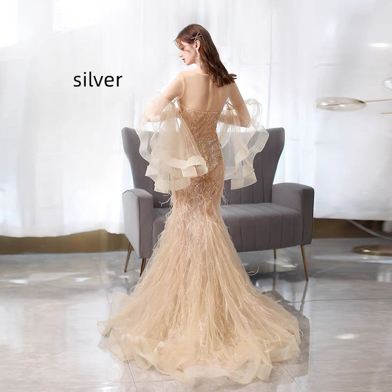 Golden Mermaid Evening Dress Ladies Banquet