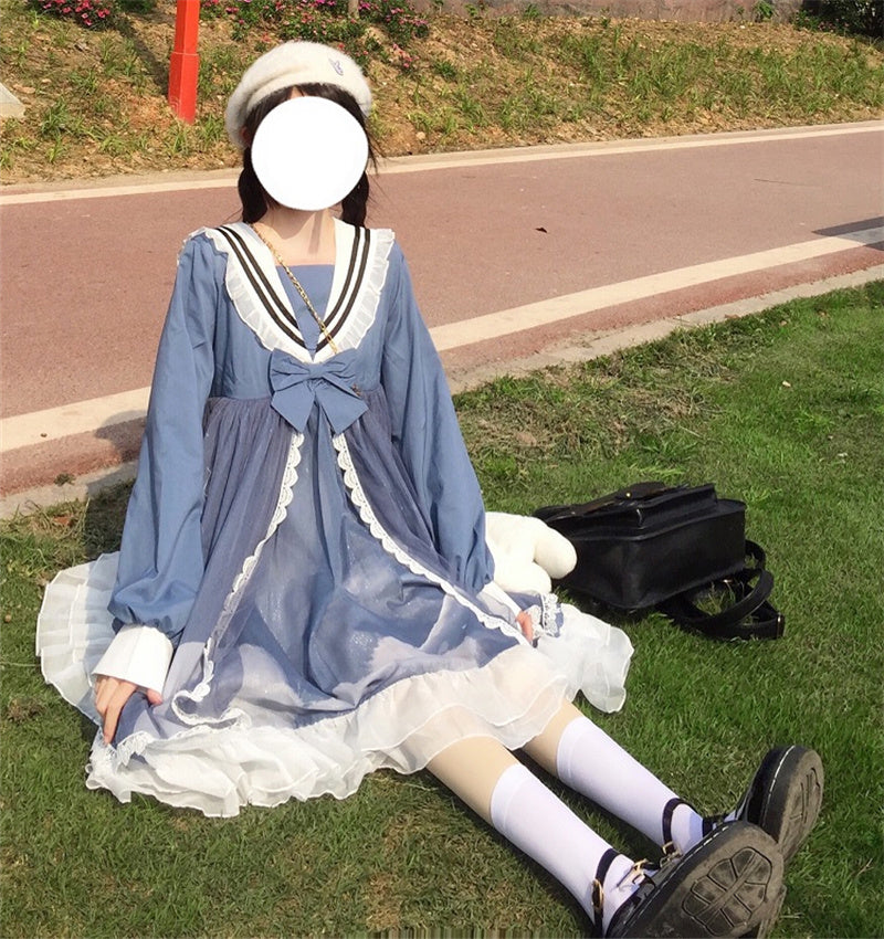 Japanese Navy Collar College Style Loose Lolita Cute Dress Girl