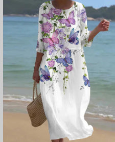 Women's Clothing Floral Printed Round Neck Dress