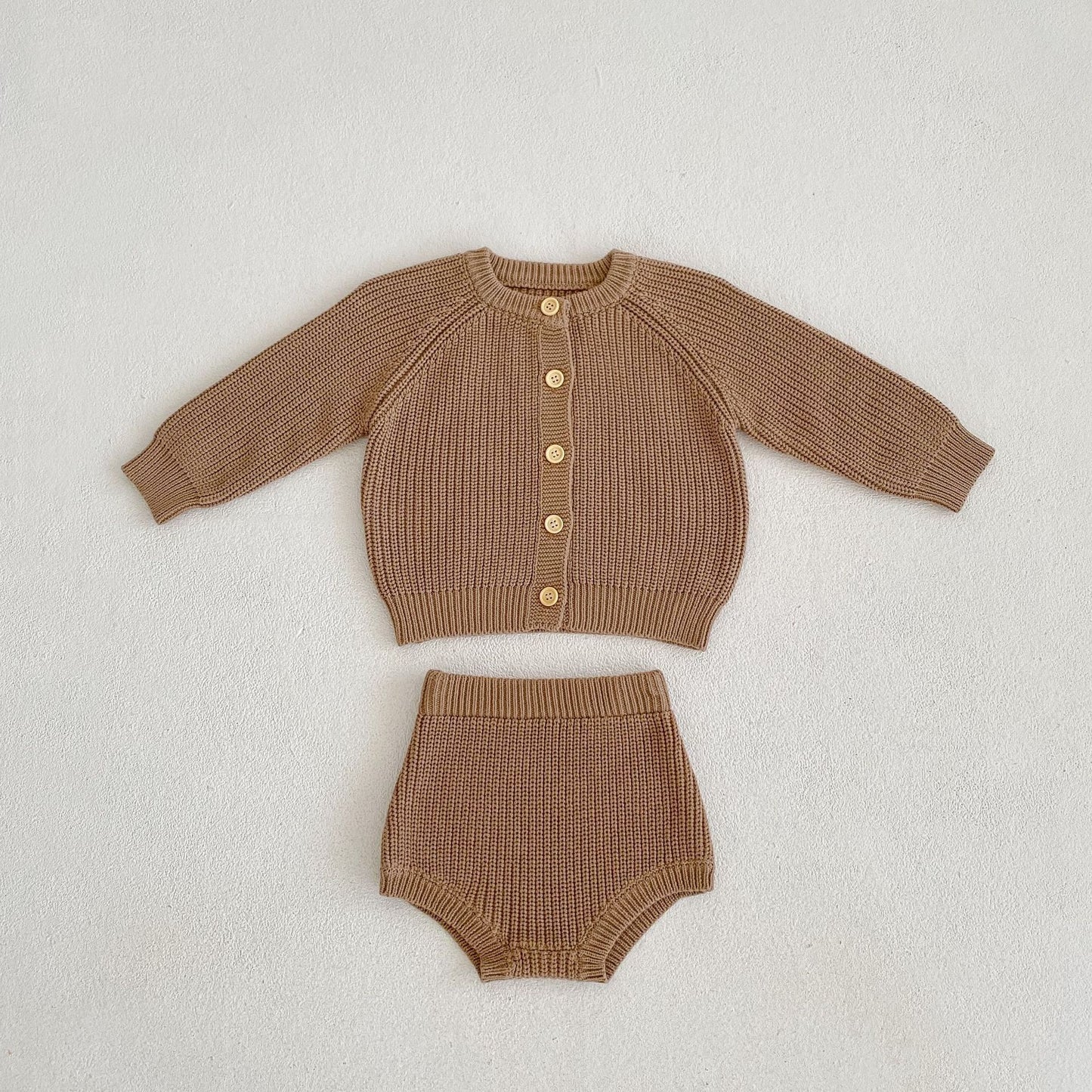 Costume deux pièces en fil de coton pour bébé, sous-vêtement volumineux, Cardigan, manteau