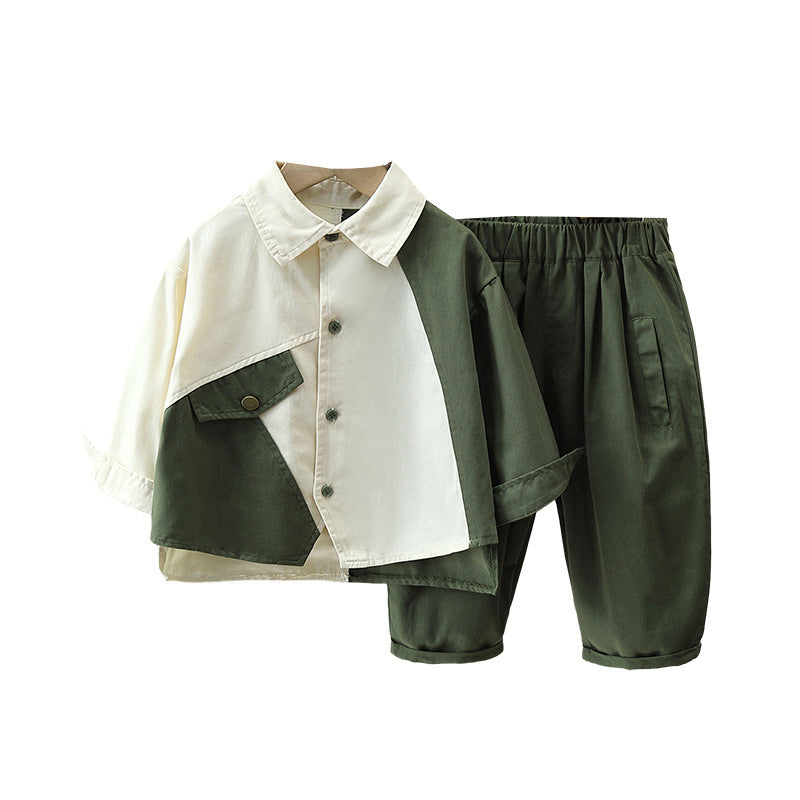 Boy Loose Long Sleeve Shirt Two-piece Set