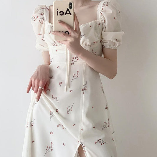 Temperament Floral Bubble Sleeved Dress