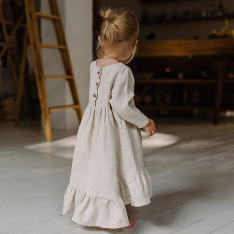 Autumn New Girls Cotton Linen Dresses