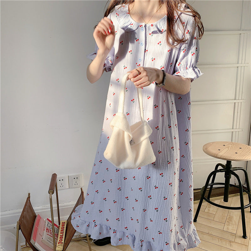 Mignonne petite cerise décontracté robe de détente col de poupée chemise de nuit