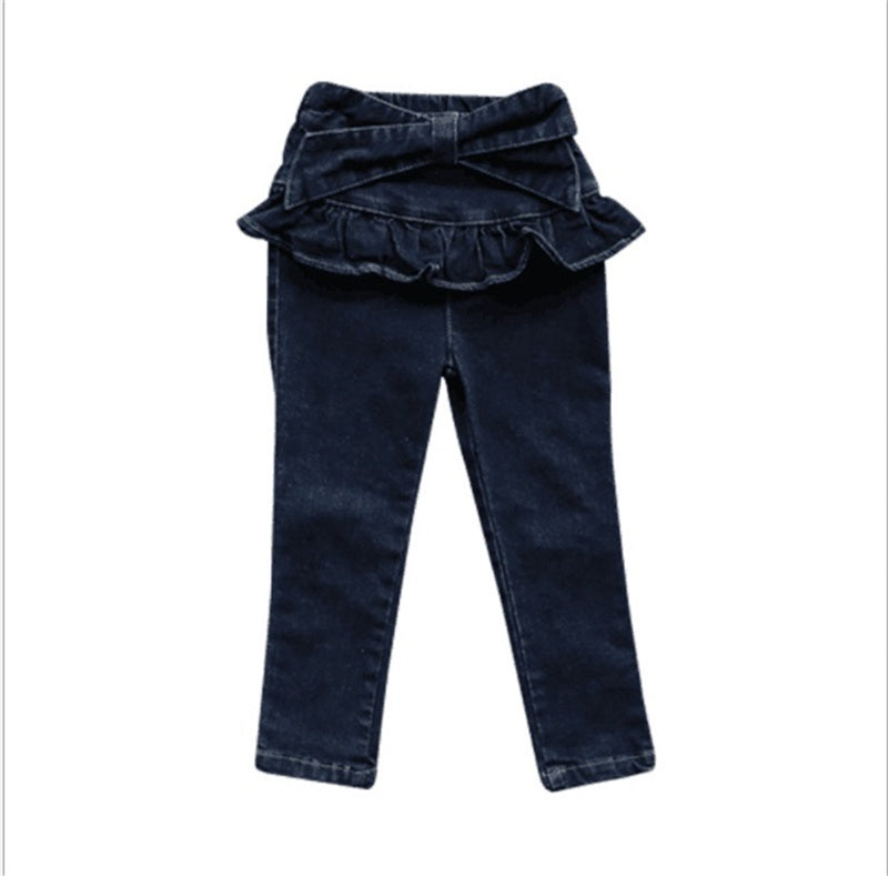 Children Girl Bow Sweet Little Feet Denim Skirt Pants