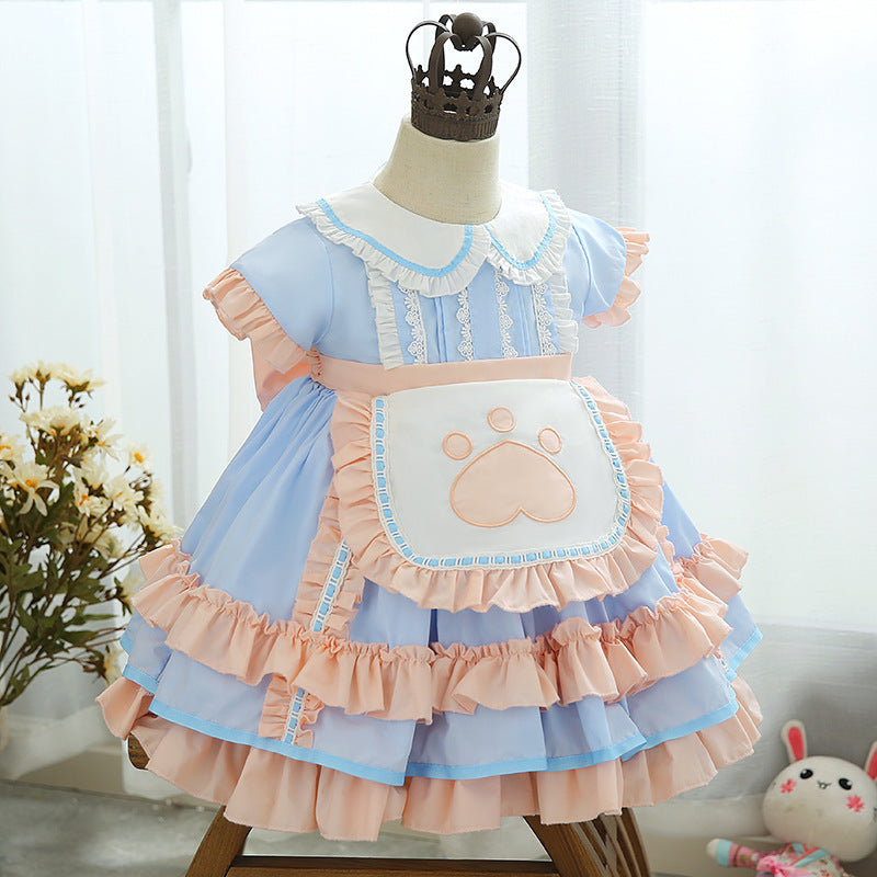 Children's Dress Cute Maid Dress Short-Sleeved Dress Summer Dress Can Usually Wear Girls Foreign-Style Lolita Princess Dress