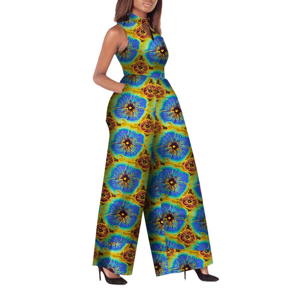 Mono de moda Ankara para mujer africana sin mangas