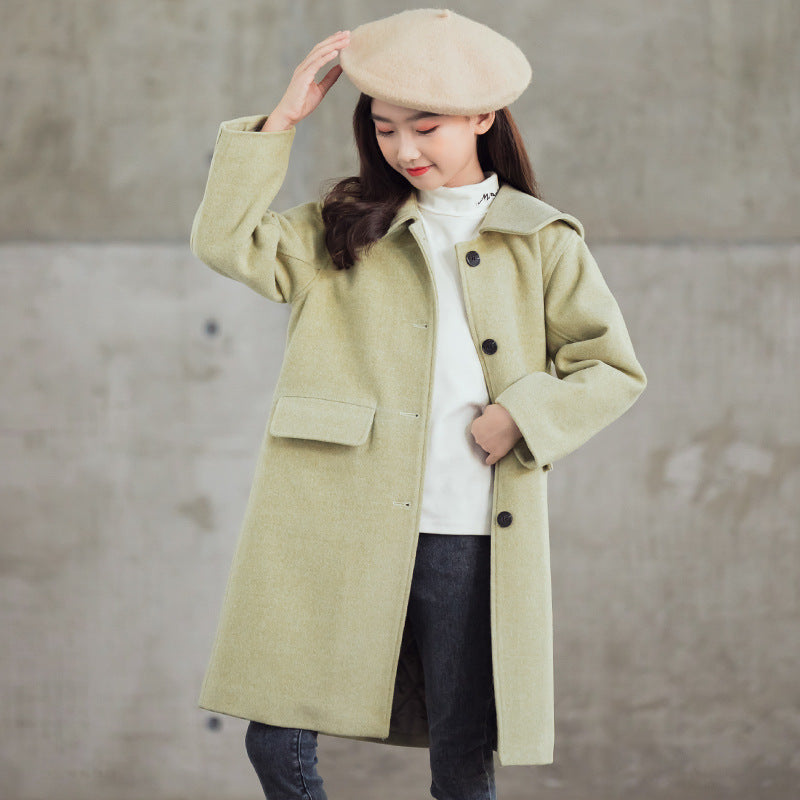 Baby-collar Middle And Big Children's Woolen Coat With Cotton Padded