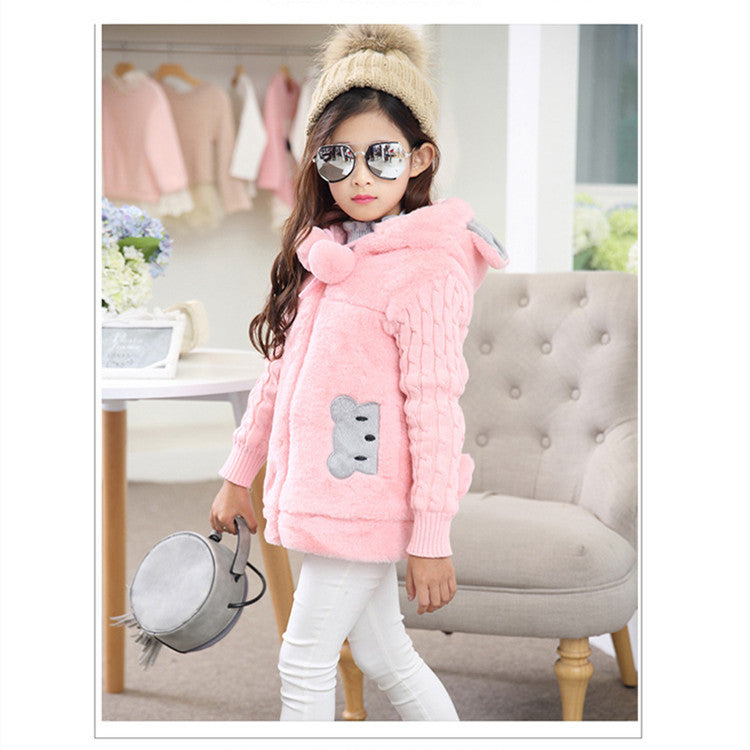 Veste en coton simple en fausse fourrure pour filles