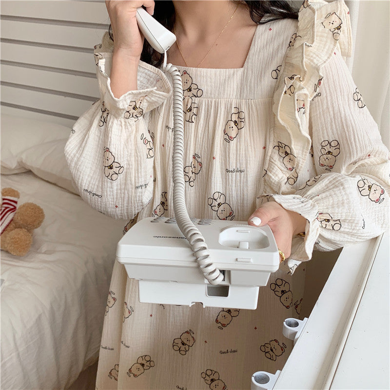 Yarn Cotton Lace Cartoon Cute Printed Homewear Dress