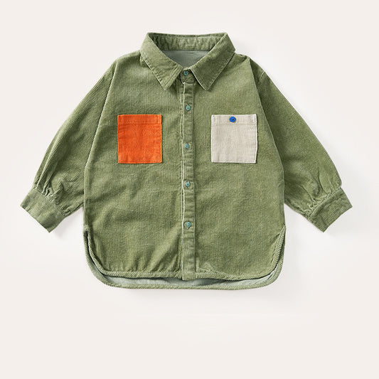 Children's Corduroy Shirt Spring And Autumn New Style Cotton Blouse Girl Foreign Style Shirt Jacket