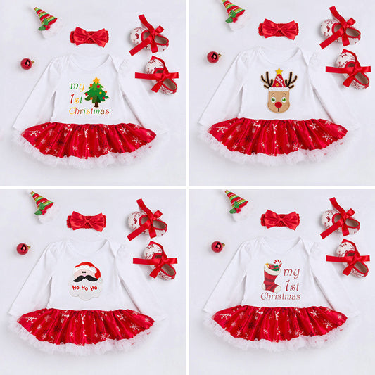 Costume de robe de bébé à manches longues de vêtements de Noël pour bébés