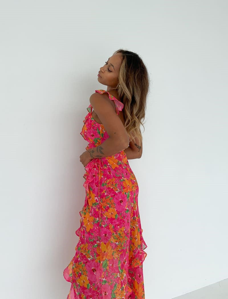 Low-cut Sexy Sling Floral Skirt Split Printing Dress