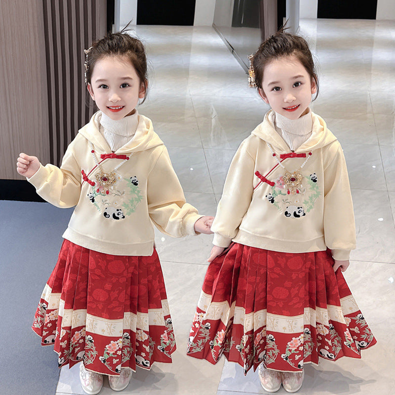 Children's Fleece-lined Thickened Horse-face Skirt Suit