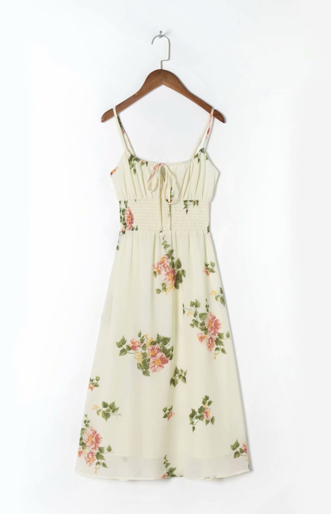 Fashion French Floral Tight Waist Tied Spaghetti-strap Dress