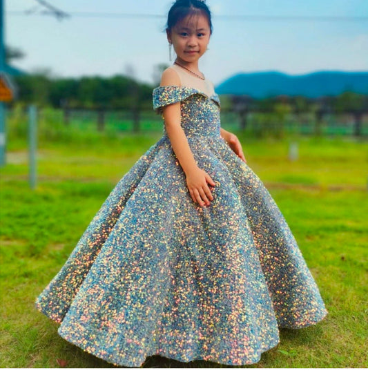 Robe à paillettes moelleuse pour enfants à la mode et simple